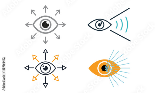 Diverse visual perception concepts: icons representing broad, active, and sensory sight