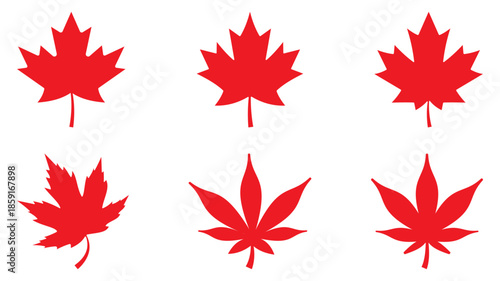 Maple leaf icon set featuring clean flat and silhouette styles. Ideal for nature themes, national symbols, badges, labels, emblems, and branding uses with editable scalable shapes.