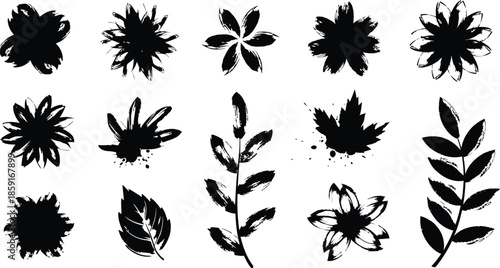 Vector art of graceful black rose floral arrangement forming a corner accent, isolated on white background