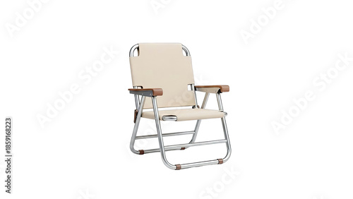 Beige Folding Chair with Wooden Armrests