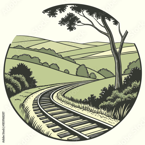 Rural landscape with railroad track