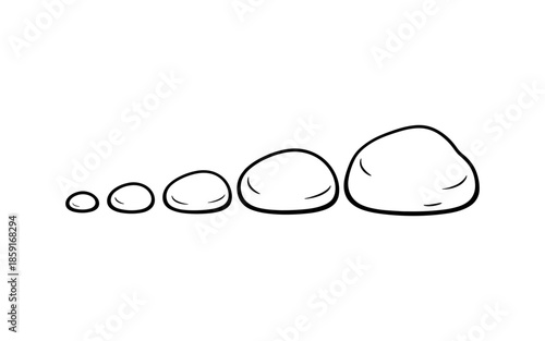Simple line drawing of five smooth stones in increasing size