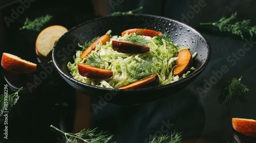 Vibrant Cabbage and Apple Salad with Aromatic Dill Sprigs for a Fresh Meal
