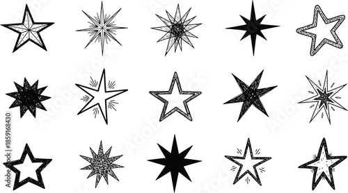 Festive Starbursts: A whimsical collection of hand-drawn stars and sparkles in a muted color palette, creating a playful and celebratory background