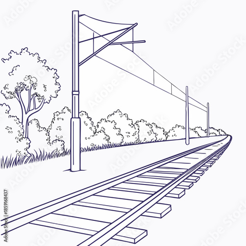 Railway track with overhead wires