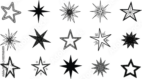 Festive Starbursts: A whimsical collection of hand-drawn stars and sparkles in a muted color palette, creating a playful and celebratory background