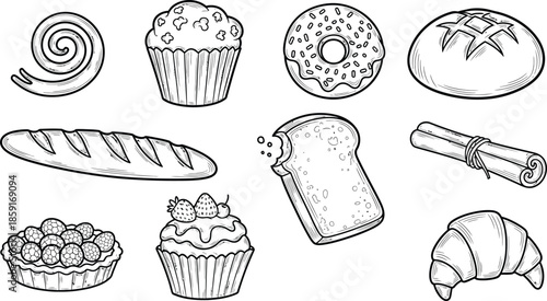 Vintage bakery banners with sketched bread vector set