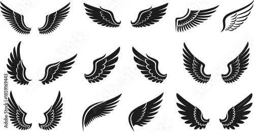 Wings icons set. Simple set of wings vector icons for web design on white background