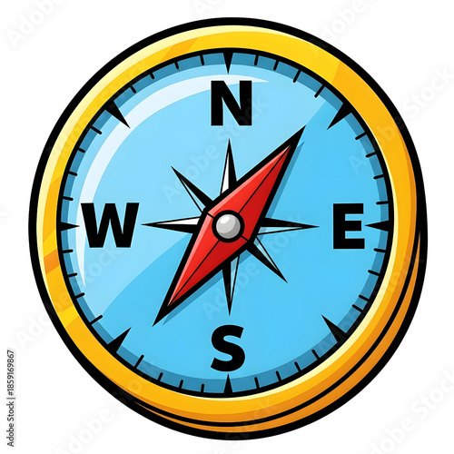Free Download Isolated Cartoon Compass Vector with Golden Border and Red Needle - GFXLoad