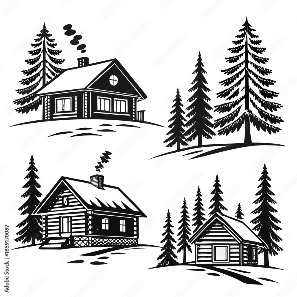 Obraz premium Cozy cabins in the woods