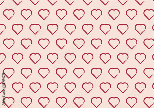 Patrón repetitivo de contornos de corazones rojos dibujados a mano sobre fondo crema