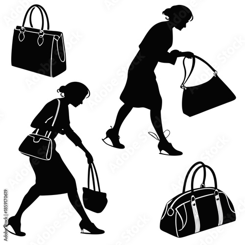 Silhouettes of women with handbags