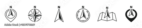 North arrow icon set, N direction point symbol, North direction arrow compass icon , vector  illustration  . 