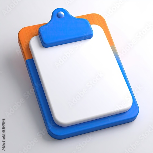 Colorful, 3D rendering of a blank clipboard on a gradient background