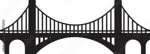 Classic suspension bridge silhouette vector illustration isolated on background