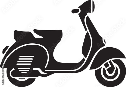 Black silhouette of vintage motor scooter transport side view vehicle