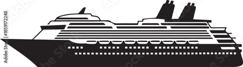 Black silhouette of large cruise ship passenger ocean liner vacation