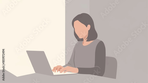 Woman typing on a laptop computer at a desk.