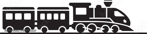 Simple silhouette icon of passenger train with engine and two attached cars