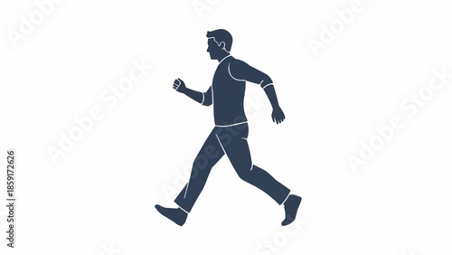 Silhouette of a man running with headphones on white background.