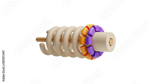 Abstract 3D rendering of a spiral mechanism with colorful segments