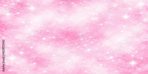 Abstract pink bokeh background featuring a shiny Christmas texture with winter snowflakes, glittery stars, and holiday light patterns for a decorative New Year season illustration