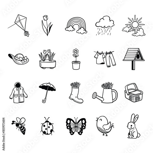 Spring Doodle Illustration Elements