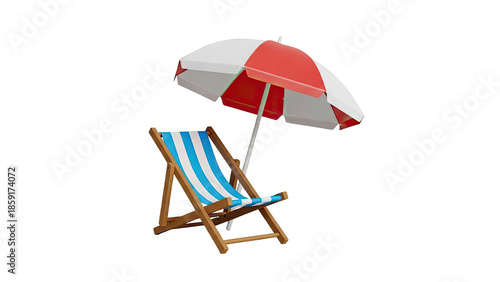 Beach Chair and Umbrella on White Background