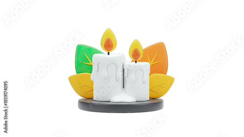Autumn Candles with Leaf Decorations
