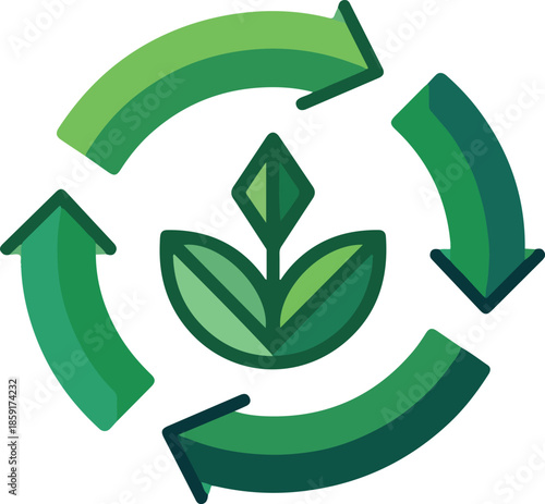 Green leaf with circular arrows symbolizing recycling or sustainability circle