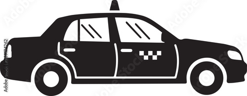 Black taxi cab icon side view flat vector isolated on white cutout