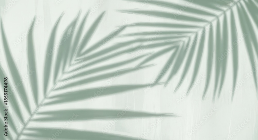 Obraz premium Palm Leaf Shadows Soft Green Background Texture