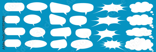 A set of chat box designs for comments on social media or comics. Vector designs of speech bubbles, text boxes, and conversation chat columns in comics.	