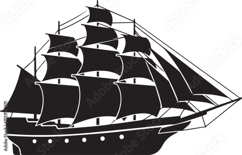 Sailboat tall ship outline silhouette isolated black white background