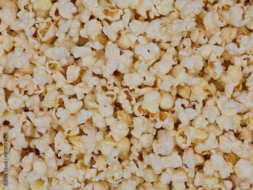 Delicious popcorn from above. Popped corn. Popcorn background.