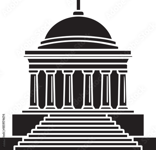 Classical building with columns dome and grand staircase icon