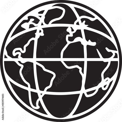 Abstract globe with continents and lines of latitude and longitude