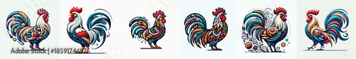 shio rooster vector. Vector, minimalist, illustration, icon set.
