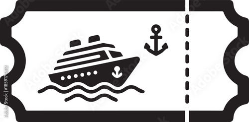 Cruise ship ticket with anchor symbol for sea travel and vacation