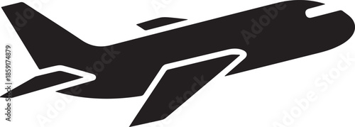 Airplane taking off silhouette icon for flight and aviation travel