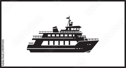Large passenger cruise ship or ferry black silhouette on water
