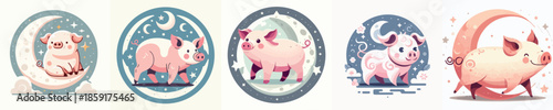 shio pig vector. Vector, minimalist, illustration, icon set.