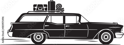 Vintage station wagon loaded with luggage for road trip journey