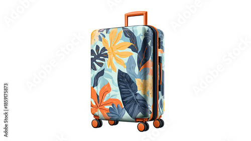 Colorful tropical leaf pattern hard shell travel suitcase with wheels modern luggage isolated on white background