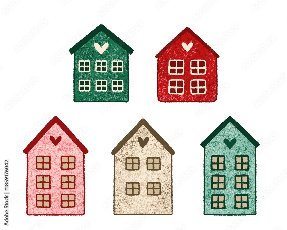 Fototapeta premium Simple hand drawn Scandinavian houses vector set. Charming illustrations perfect for posters, children's design.
