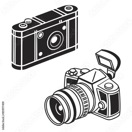 Vintage and modern cameras