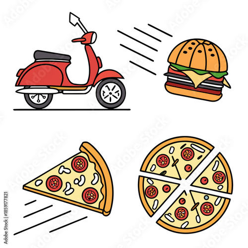 Fast food and scooter illustration