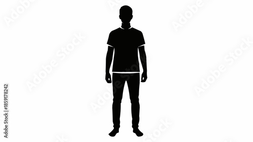 Silhouette of a man standing full body view isolated on white background.