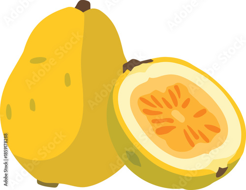 Fresh passion fruit vector illustration vibrant whole and half cut tropical fruit design