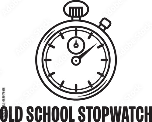 Outline illustration of old school stopwatch with text isolated on transparent background vector